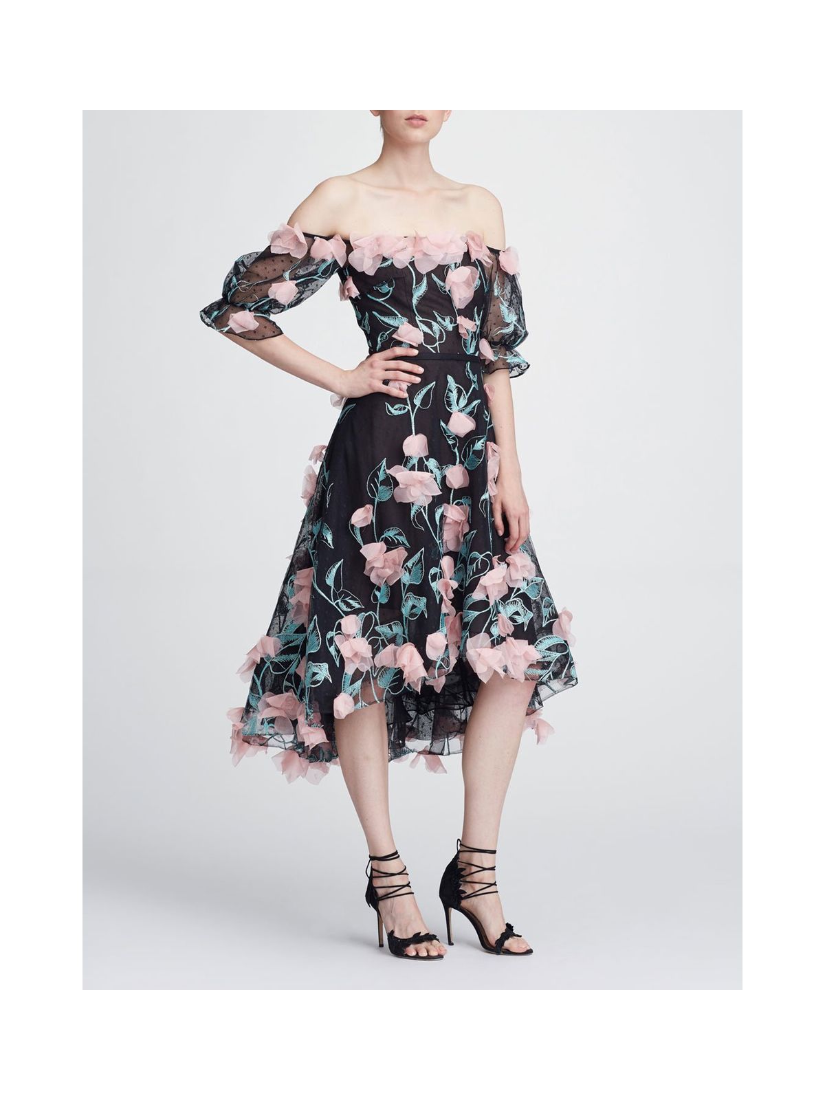 Off-Shoulder 3D Floral Cocktail Dress ...
